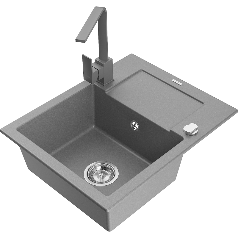 Mexen Enzo fregadero de granito de 1 seno con escurridor y grifo de cocina Rita, gris - 6506-71-670300-71