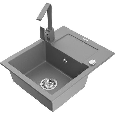 Mexen Enzo fregadero de granito de 1 seno con escurridor y grifo de cocina Rita, gris - 6506-71-670300-71