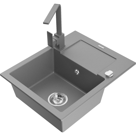 Mexen Enzo granite sink 1-bowl with drainer and Rita kitchen tap, grey - 6506-71-670300-71