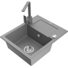 Mexen Enzo évier granitique 1 bac avec égouttoir et mitigeur de cuisine Rita, gris - 6506-71-670300-71