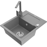 Mexen Enzo granite sink 1-bowl with drainer and Rita kitchen tap, grey - 6506-71-670300-71