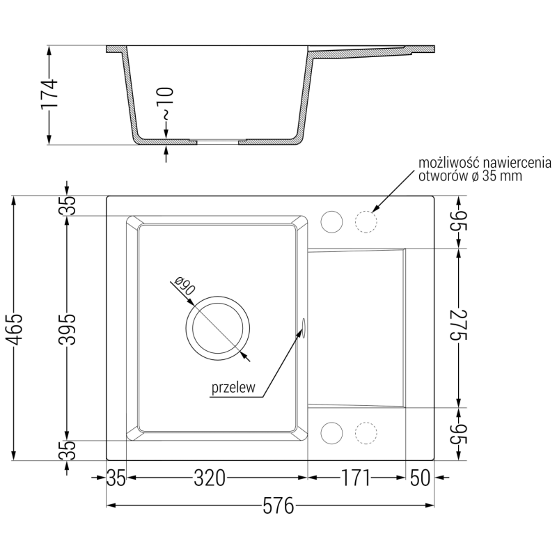 Mexen Enzo granite sink 1-bowl with drainer and Rita kitchen tap, grey - 6506-71-670300-71