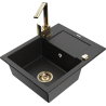 Mexen Enzo fregadero de granito de 1 seno con escurridor y grifo de cocina Rita, negro/plateado metálico - 6506-73-670300-50
