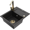 Mexen Enzo single-bowl granite sink with drainer and kitchen mixer tap Rita, black/silver metallic - 6506-73-670300-50