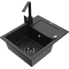 Mexen Enzo 1-bowl Granite Sink with Drainer and Rita Kitchen Tap, Black/Silver Metallic - 6506-73-670300-70-B