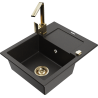 Mexen Enzo Granitspüle 1-Becken mit Abtropffläche und Küchenarmatur Rita, schwarz/gold Metallic - 6506-75-670300-50