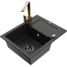 Mexen Enzo fregadero de granito de 1 cubeta con escurridor y grifo de cocina Rita, negro/dorado metálico - 6506-75-670300-50-B
