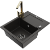 Mexen Enzo granite kitchen sink single-bowl with drainer and Rita kitchen faucet, black/gold metallic - 6506-75-670300-50-B