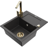 Mexen Enzo fregadero de granito de 1 cubeta con escurridor y grifo de cocina Rita, negro moteado - 6506-76-670300-50
