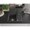 Mexen Enzo 1-Bowl Granite Kitchen Sink with Drainer and Rita Kitchen Tap, Black Speckled - 6506-76-670300-70