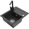 Mexen Enzo 1-Bowl Granite Kitchen Sink with Drainer and Rita Kitchen Tap, Black Speckled - 6506-76-670300-70