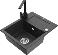 Mexen Enzo fregadero de granito de 1 seno con escurridor y grifo de cocina Rita, negro moteado - 6506-76-670300-70