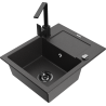 Mexen Enzo fregadero de granito de 1 cubeta con escurridor y grifo de cocina Rita, negro moteado - 6506-76-670300-70-B