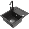 Mexen Enzo granite sink 1-bowl with drainer and Rita kitchen tap, speckled black - 6506-76-670300-76
