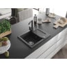 Mexen Enzo granite sink 1-bowl with drainer and Rita kitchen tap, speckled black - 6506-76-670300-76