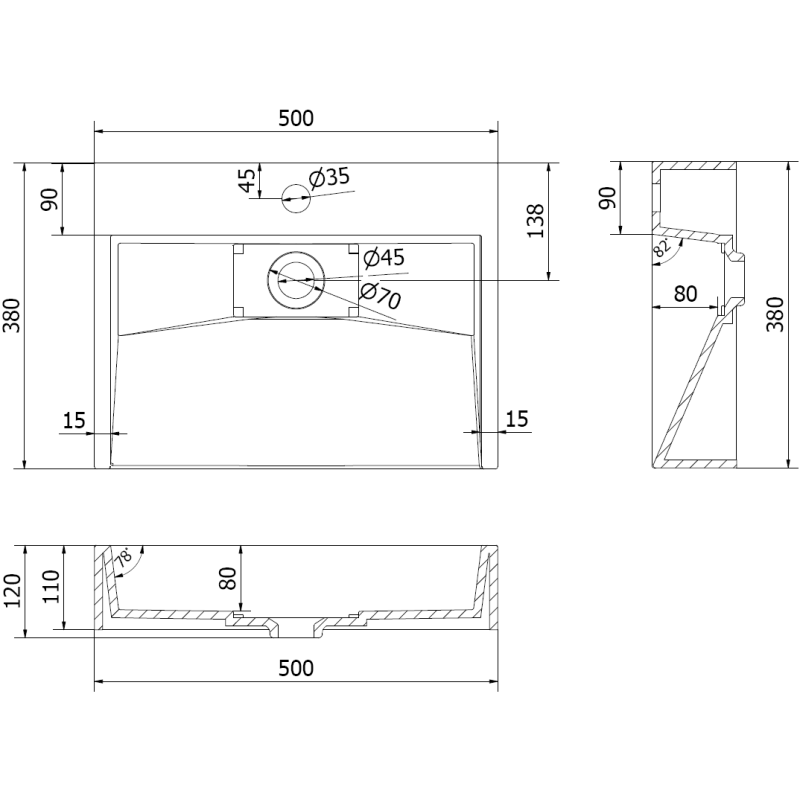 Mexen Ava asblatähnlech mat Konglomerat 1/O 50 x 38 cm, wäiss - 23015001
