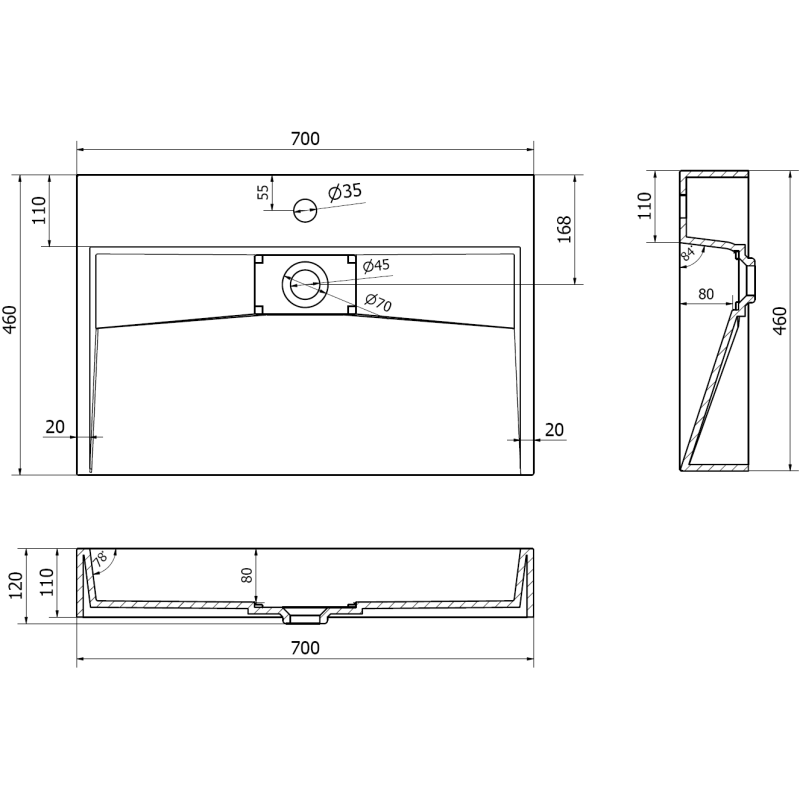 Mexen Ava opzetwastafel van composiet 1/O 70 x 46 cm, wit - 23017001
