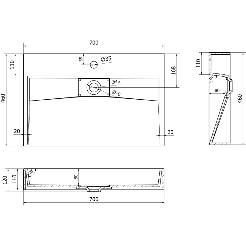 Mexen Ava tasoon upotettava pesuallas konglomeraatista 1/O 70 x 46 cm, valkoinen - 23017001