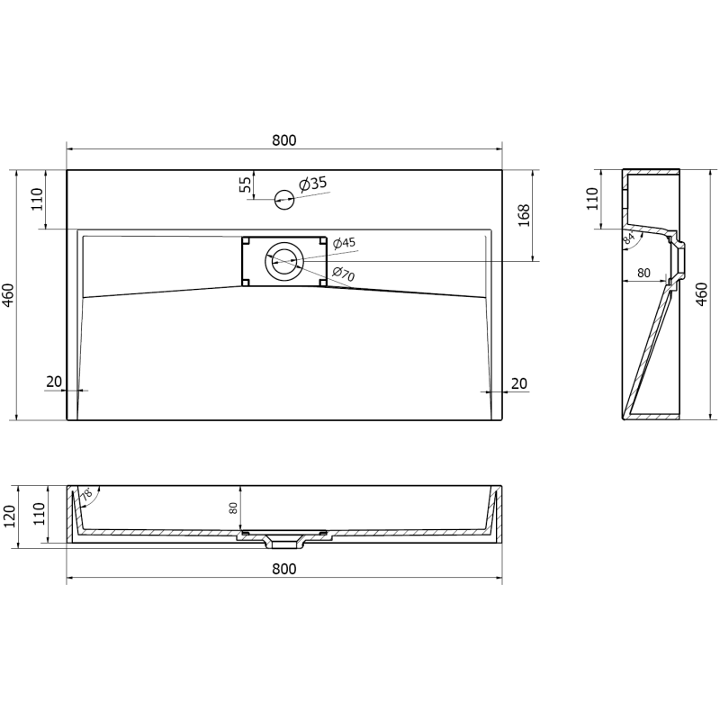 Mexen Ava lavabo sur plan en conglomérat 1/O 80 x 46 cm, blanc - 23018001