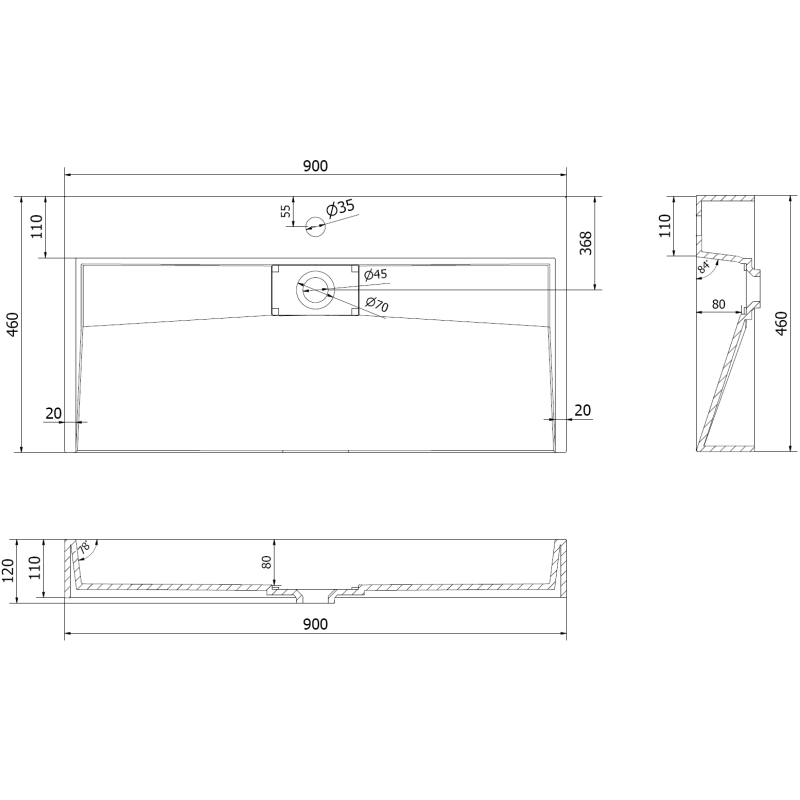 Mexen Ava opbouw wastafel van conglomeratie 1/O 90 x 46 cm, wit - 23019001