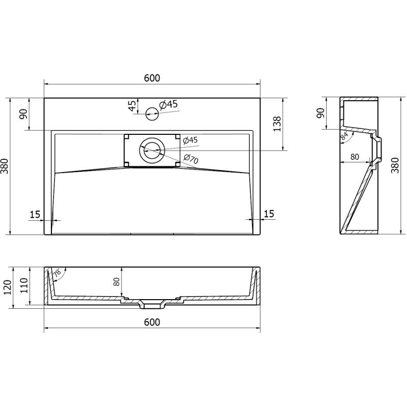 Mexen Ava opbouw wastafel van composiet 1/O 60 x 38 cm, zwart - 23016071