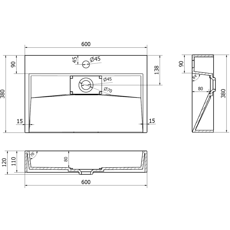 Mexen Ava opbouw wastafel van gegoten steen 1/O 60 x 38 cm, zwart - 23016071