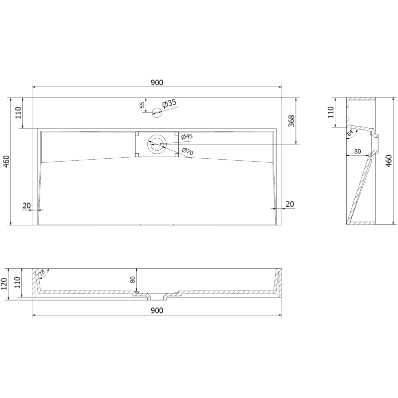 Mexen Ava opbouw wastafel van composiet 1/O 90 x 46 cm, zwart - 23019071