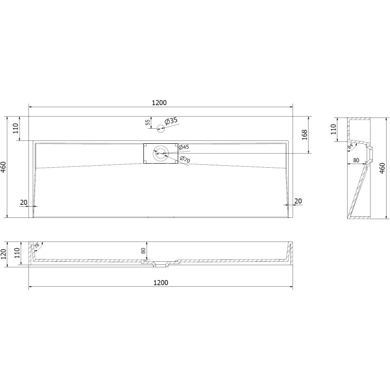 Mexen Ava opbouw wastafel van composiet 1/O 120 x 46 cm, zwart - 23011271