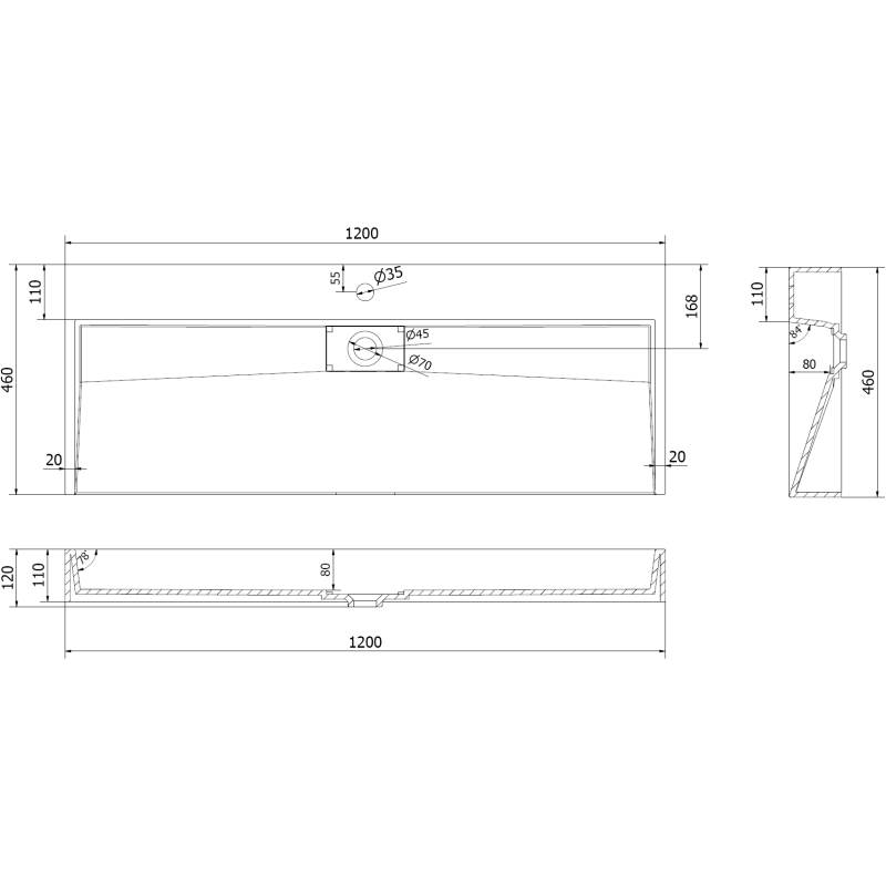 Mexen Ava opbouw wastafel van conglomeraten 1/O 120 x 46 cm, zwart - 23011271