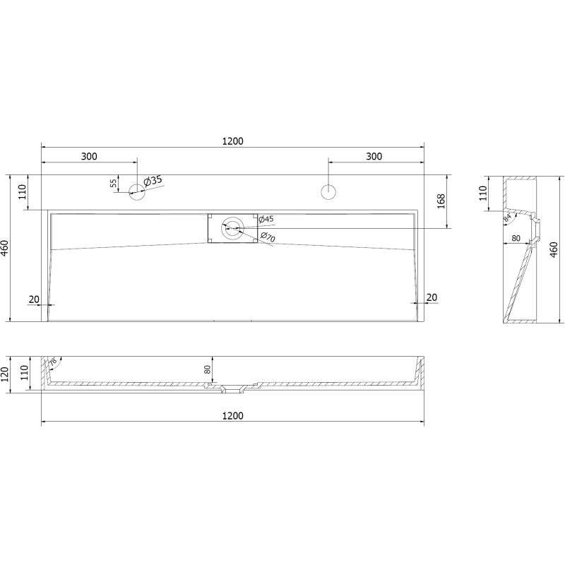 Mexen Ava opbouw wastafel van composiet 2/O 120 x 46 cm, wit - 23011202