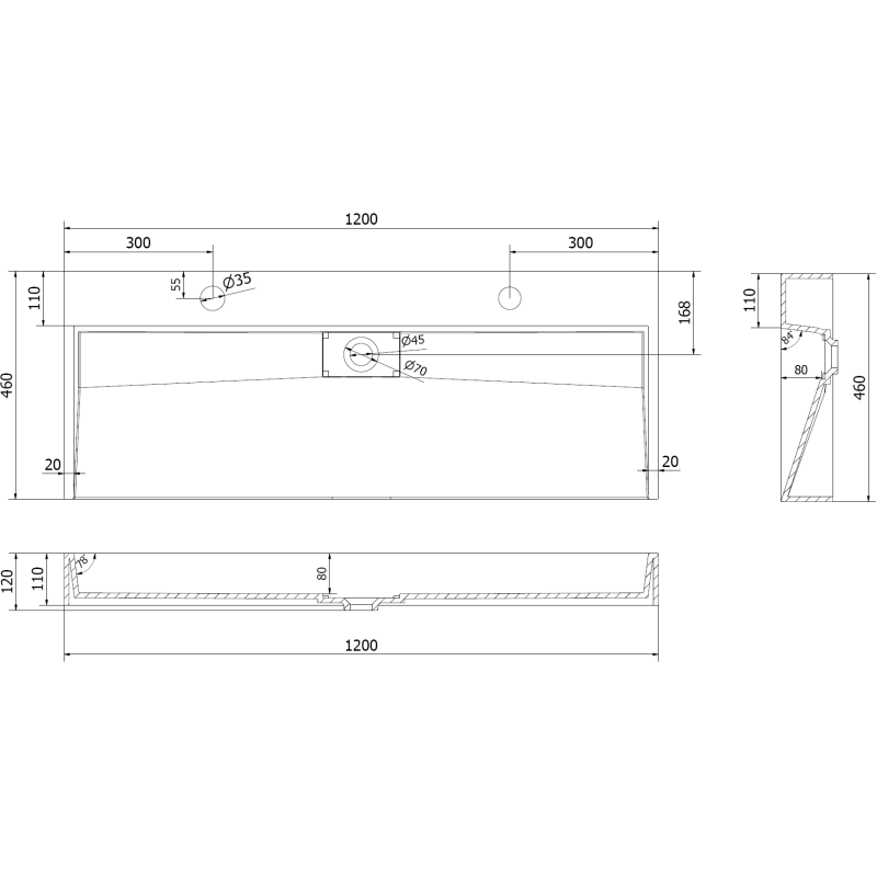 Mexen Ava umywalka nablatowa z konglomeratu 2/O 120 x 46 cm, biała - 23011202