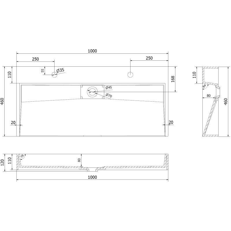 Mexen Ava wastafelblad van composiet 2/O 100 x 46 cm, wit - 23011002