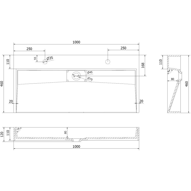 Mexen Ava lavabo sobre encimera de conglomerado 2/O 100 x 46 cm, negro - 23011072