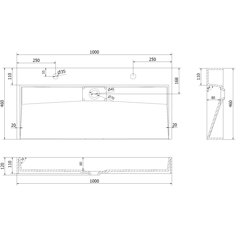 Mexen Ava lavatório de bancada de conglomerado 2/O 100 x 46 cm, preto - 23011072