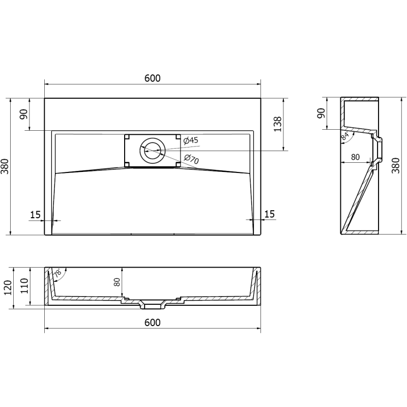 Mexen Ava bänktvättställ med komposit B/O 60 x 38 cm, vit - 23016000