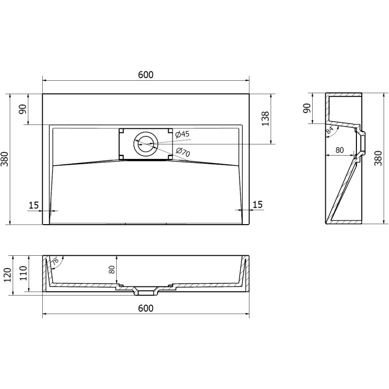 Mexen Ava opbouw wastafel van conglomeraten B/O 60 x 38 cm, zwart - 23016070