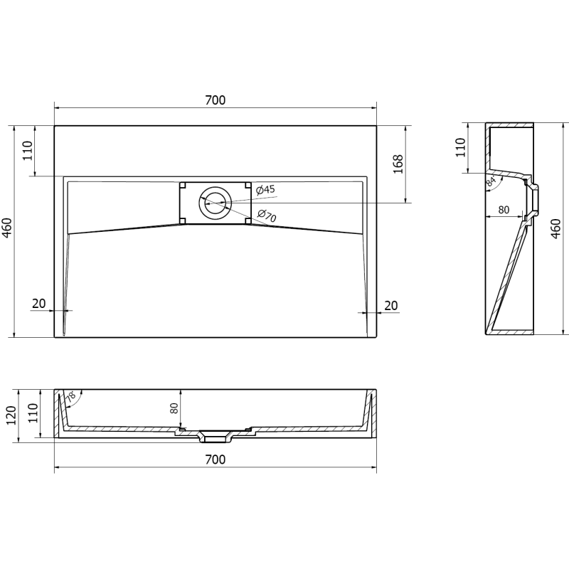 Mexen Ava lavabo da appoggio in conglomerato B/O 70 x 46 cm, bianco - 23017000