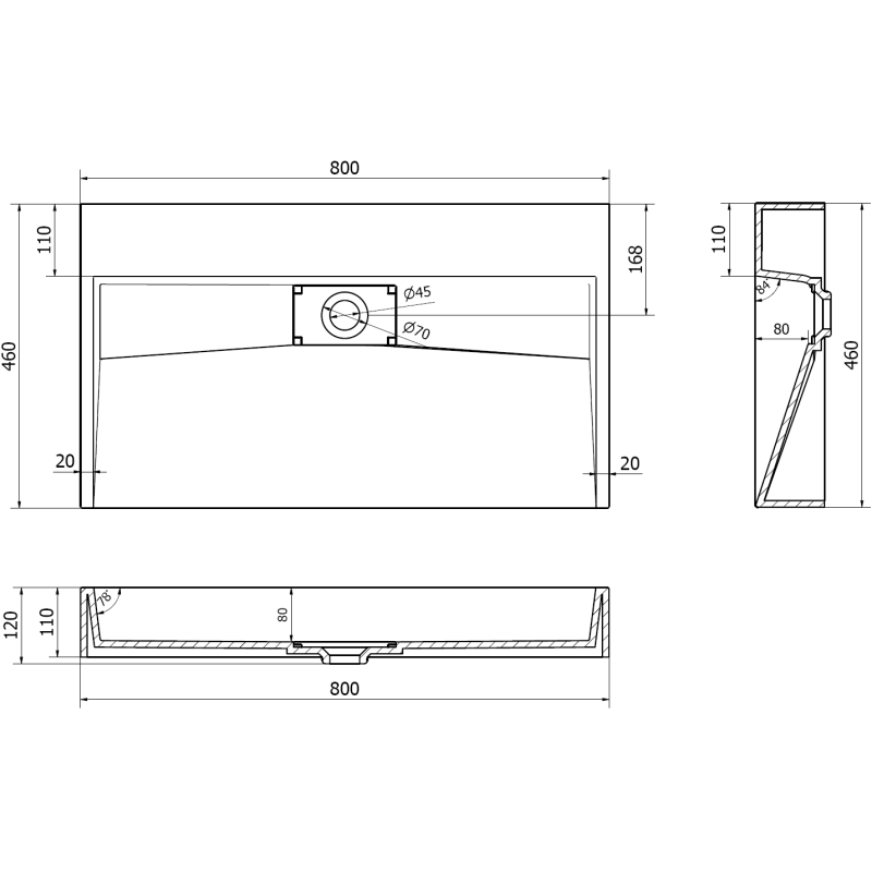 Mexen Ava lavatório de bancada em aglomerado B/O 80 x 46 cm, preto - 23018070