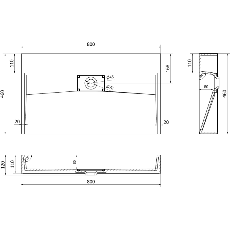 Mexen Ava virsmas izlietne no kompozītmateriāla B/O 80 x 46 cm, melna - 23018070