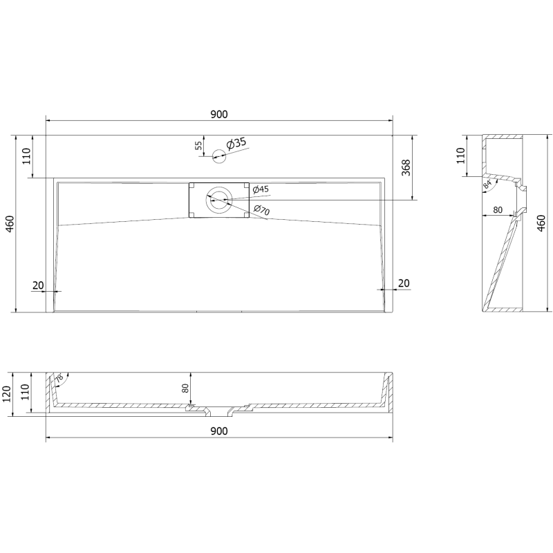 Mexen Ava Aufsatzwaschbecken aus Konglomerat B/O 90 x 46 cm, weiß - 23019000