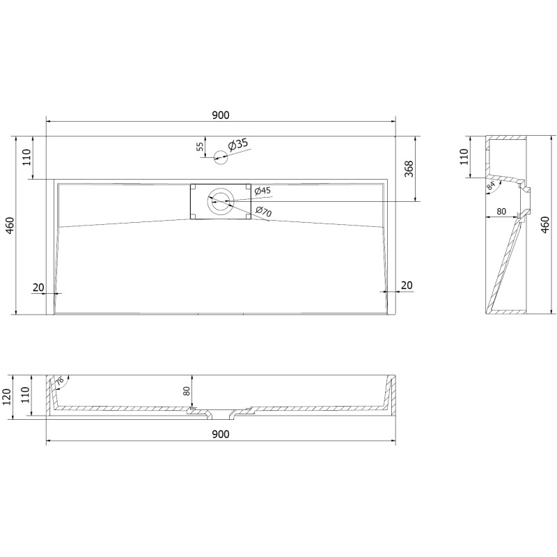 Mexen Ava bovenbouw wastafel van conglomeratie B/O 90 x 46 cm, zwart - 23019070