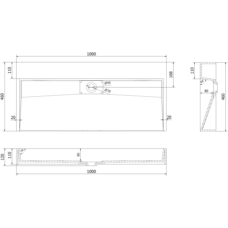 Mexen Ava opbouw waskom van composiet B/O 100 x 46 cm, wit - 23011000