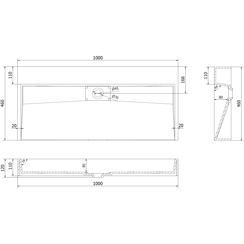 Mexen Ava lauapealne valamu konglomeraadist B/O 100 x 46 cm, must - 23011070