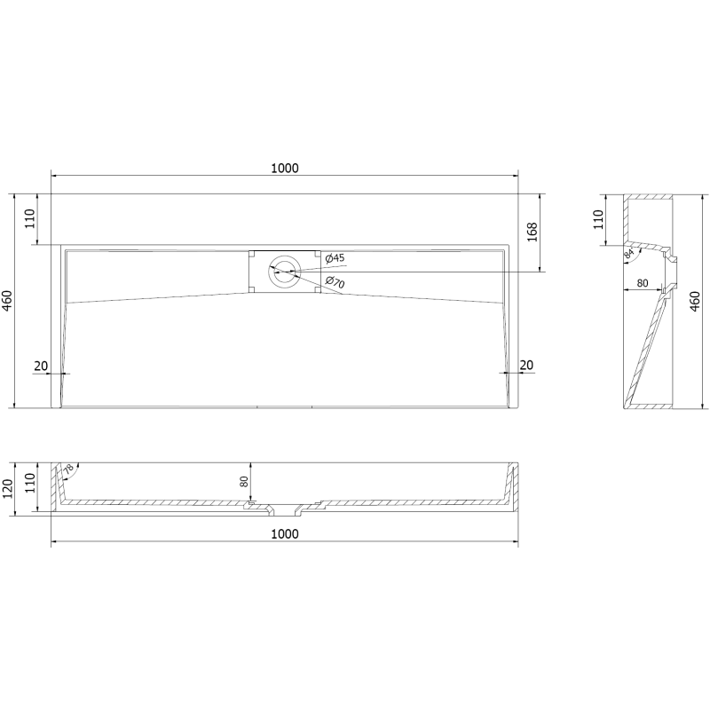 Mexen Ava lavabo à poser en conglomérat B/O 100 x 46 cm, noir - 23011070