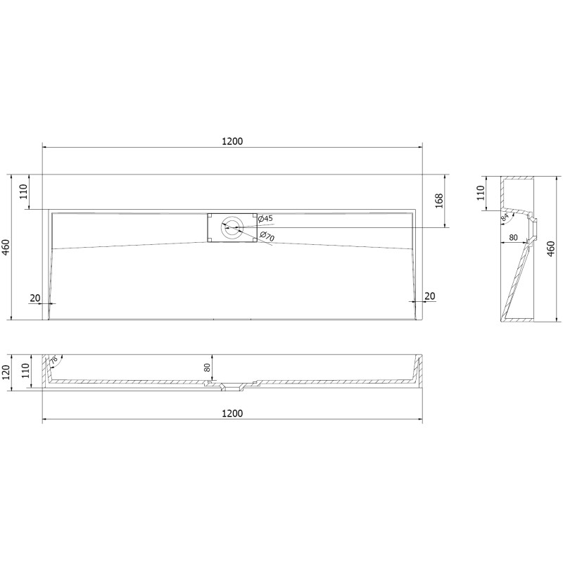 Mexen Ava opbouw wastafel van composiet B/O 120 x 46 cm, zwart - 23011270