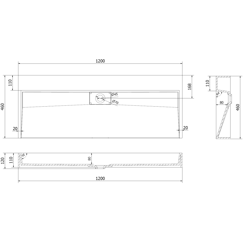 Mexen Ava opzetwastafel van conglomeraat B/O 120 x 46 cm, zwart - 23011270