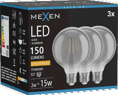 Mexen Vintis 3x LED filamentu spuldze E27, G95, 2W, Silta - 2200K, 150 lm, dūmu - L157-E27-0222-70x03