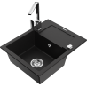 Mexen Enzo granite sink 1-bowl with drainer and Rita kitchen tap, black - 6506-77-670300-00