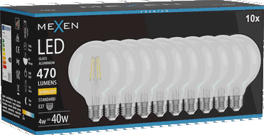 Mexen Vintis 10x LED kvēlspuldze E27, G95, 4W, Silta - 2700K, 470 lm, caurspīdīga - L157-E27-0427-00x10