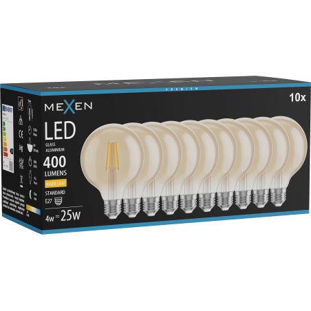 Mexen Vintis 10x LED kvēlspuldze E27, G95, 4W, Silta - 2700K, 400 lm, dzintara - L157-E27-0427-50x10
